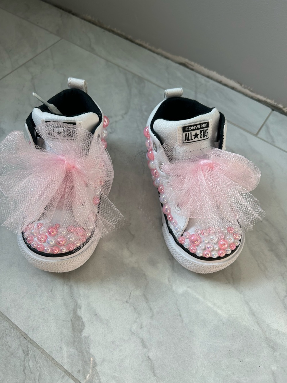 Custom iridescent pearls toddler converse size 6